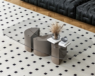 Glass coffee table checkerboard carpet 3d model