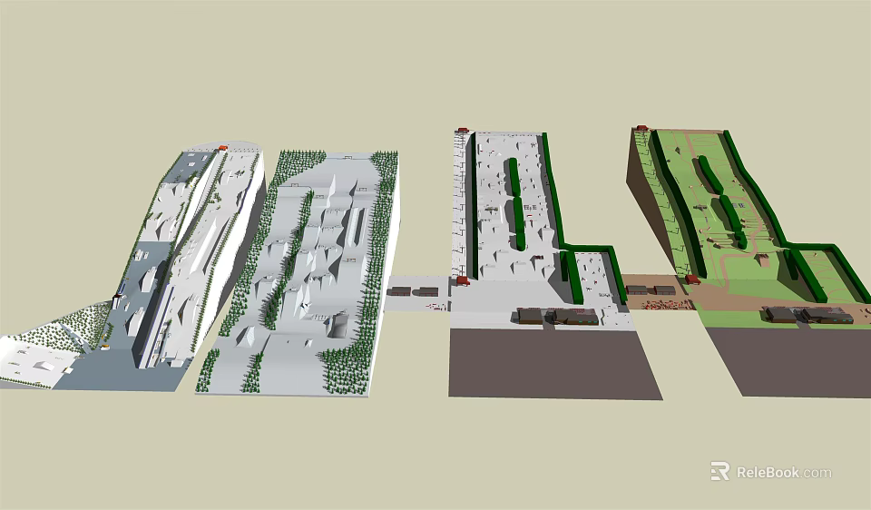Outdoor Sports Fitness Space Layout With Workout Zones And Green Landscaping 3d model 