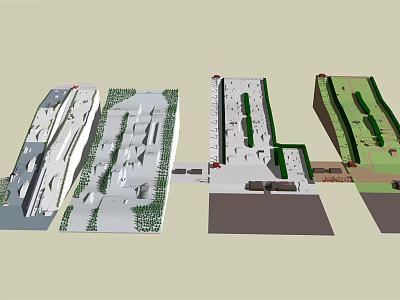 Outdoor Sports Fitness Space Layout With Workout Zones And Green Landscaping 3d model