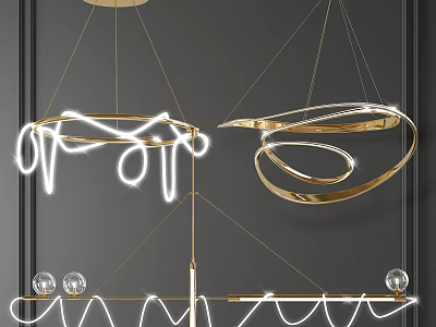 Luxury Modern Gold Curved Chandelier With Light Strip And Sphere Decorations 3d model