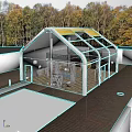 Modern Glass Sunroom With Transparent Walls Pool And Garden Seating Area