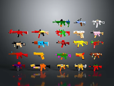 Colorful Building Block Toy Guns With Various Styles And Assorted Designs 3d model