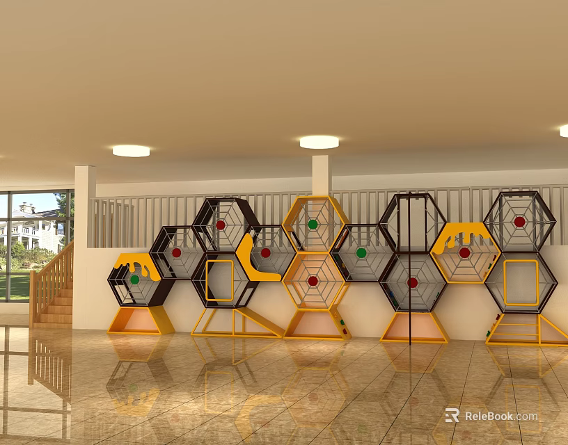 Colorful Hexagonal Indoor Playground Equipment For Children Interactive Play Structures 3d model 