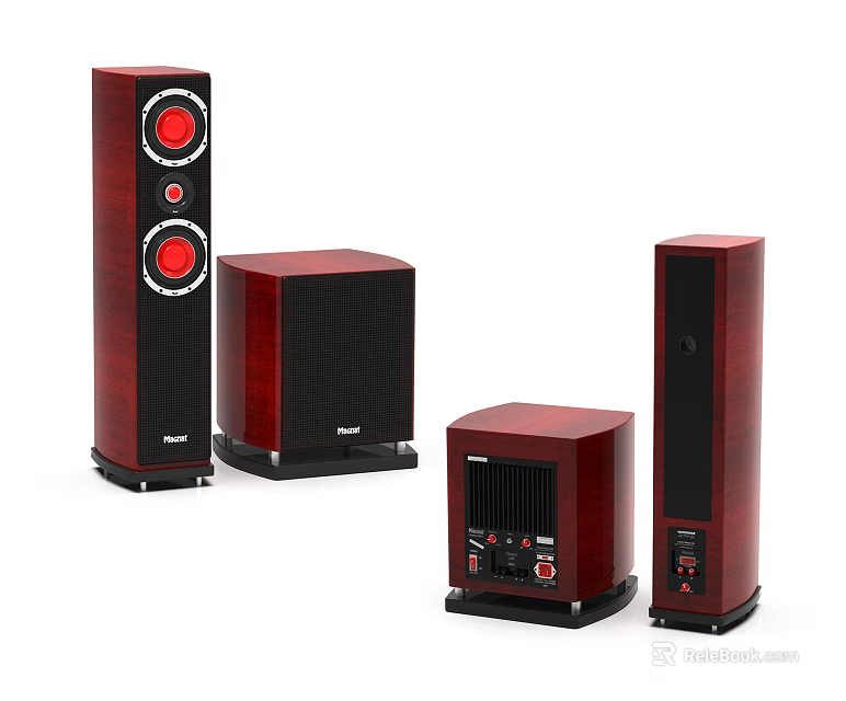 High Quality Wooden Home Audio Speaker System With Floorstanding And Subwoofer Units 3d model 