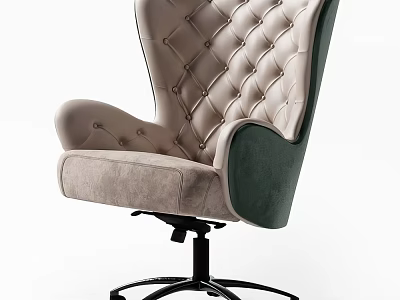 Luxury Beige And Green Tufted Office Chair With Velvet Upholstery And Swivel Base 3d model