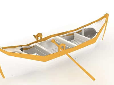 White Canoe With Yellow Trim And Wooden Paddle For Recreational Activities 3d model