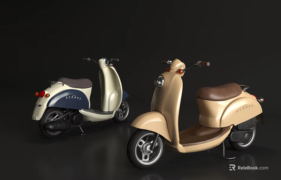 Vespa Retro Classic Scooters Two Units Beige And Blue White Colors 3d model 