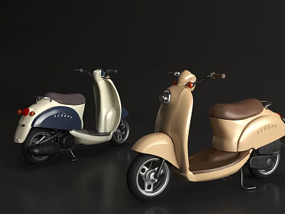 Vespa Retro Classic Scooters Two Units Beige And Blue White Colors 3d model