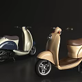 Vespa Retro Classic Scooters Two Units Beige And Blue White Colors