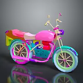 Colorful Vibrant Artistic Toy Motorcycle With Pink Body And Multicolored Wheels