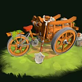 Vintage Wooden Tricycle Cart With Red Seat Green Cloth And Bucket On Grassy Ground