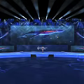 Modern Stage Design With Blue Lighting Large Screen And Whale Pattern 3d model