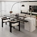 Modern Living Room Table And Chairs With Black Frame Beige Cushions And Marble Side Table