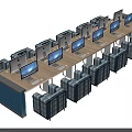 Container Modified Long Desk With Multiple Computer Monitors And Striped Chairs 3d model
