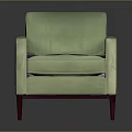 Light Green Square Armchair With Armrests And Red Wooden Legs Design