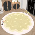 Round Rug With Soft Yellow And White Pattern In Kids Playroom Wooden Cabinets Near Window
