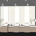 Clean Modern Public Restroom Interior With Sinks Mirrors Plants And Wooden Doors