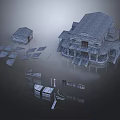 3D Model of Wooden House Structure with Construction Components and Parts