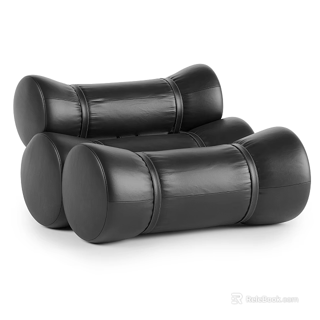 Black Leather Single Sofa Modern Design With Cylindrical Shape And Smooth Surface 3d model 