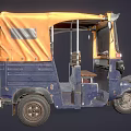 Vintage Tuk Tuk With Blue Body Orange Canopy Windshield And Yellow License Plate