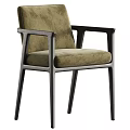 Modern Dining Table Set with Wooden Black Tops and Light Gray Green Armrest Chairs