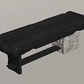 Rustic Black Wooden Bench With Stone Base And Natural Texture Design 3d model