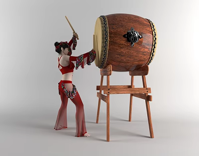 Modern woman Chinese drumming beauty 3d model