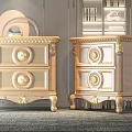Classic European Style Bedside Tables With Gold Accents And Carved Drawers