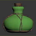 Green Glass Bottle With Cork Stopper And Twisted Rope Wrapping Shiny Surface
