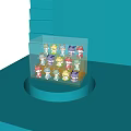 Transparent Illuminated Display Shelf With Colorful Collectible Cartoon Figures On Blue Base