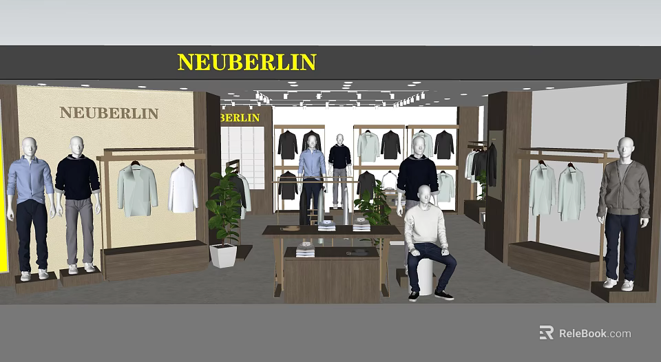 NEUBERLIN Clothing Store Interior With Mannequins Display Tables And Clothes Racks 3d model 