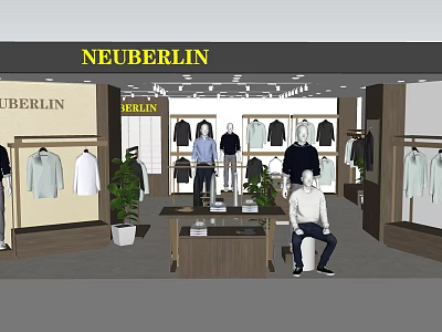 NEUBERLIN Clothing Store Interior With Mannequins Display Tables And Clothes Racks 3d model