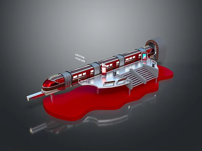 High Speed Train With Streamlined Design On Modern Platform With Stairs And Red Floor 3d model