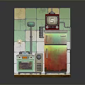 Vintage Miniature Room With Green And Yellow Tiled Wall Retro TV Refrigerator And Stove
