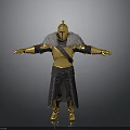 Golden Armored Character With Black Cloak And Detailed Design Standing Pose