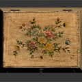Vintage Wooden Drawer Box With Hand Painted Floral Patterns And Metal Handles