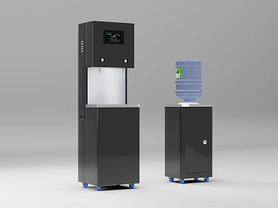 Modern Black Water Dispenser With Digital Display And Water Bucket Cabinet On Wheels 3d model