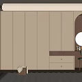 Elegant Modern Integrated Wardrobe Interior With Dressing Table Round Mirror Wooden Floor And Decorative Shelf