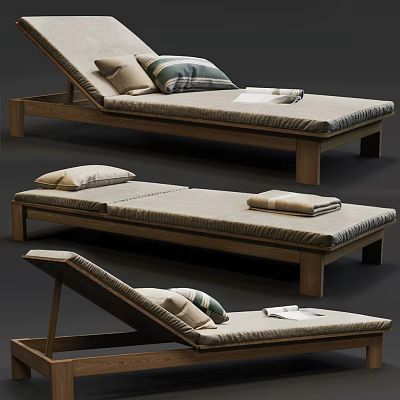 Wooden Lounge Chair With Cushion Pillows Towels And Multiple Views 3d model
