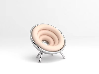 Modern Stylish Single Seater Sofa With Circular Design Soft Pink Cushion And Chrome Frame 3d model