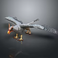 Mythical Flying Bird with Gray Feathers Red Beak Yellow Talons and Large Spreading Wings