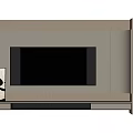 Modern TV Background Wall With Built in TV Gray Beige Panels And Decorative Painting