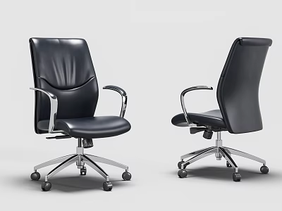 Black Leather Office Chair With Adjustable Backrest Swivel Base And Metal Armrests 3d model