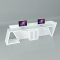 Modern White Reception Desk With Two Monitors And Sleek Design 3d model