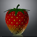 Fresh Juicy Red Strawberry with Yellow Dots Green Stem and Leaves