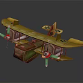 Yellow Biplane Model With Green Propellers Cross Markings And Box-like Fuselage