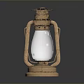 Vintage Brass Kerosene Lamp With Metal Frame On Reflective Surface