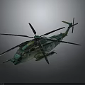 Green Military Helicopter With Main Rotors Tail Rotor And Detailed Fuselage On Dark Background