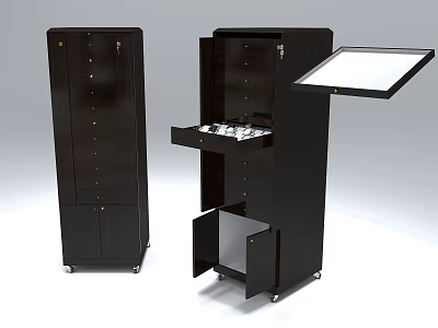 Black Storage Cabinet With Wheels Open Drawers Tabletop And Multiple Shelves 3d model