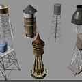 Water Tower Equipment With Various Designs Support Structures And Construction Materials 3d model